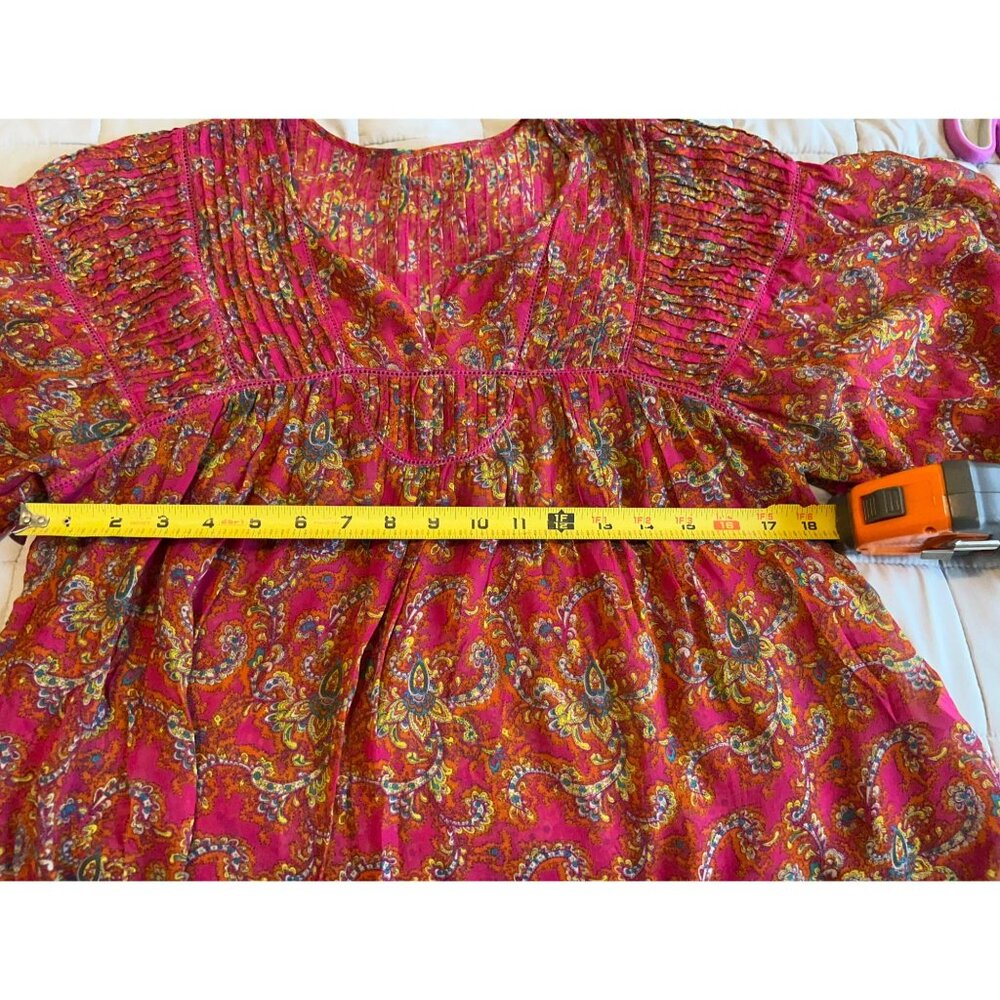 Lili Women’s Paisley Floral Smocked VISCOSE / Cotton Flowy Tunic 3/4 Bell Sleev - Picture 3 of 7